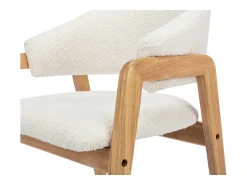 Conjunto de 6 sillas en tejido bouclé y madera de caucho - Blanco y natural - SOLUNA