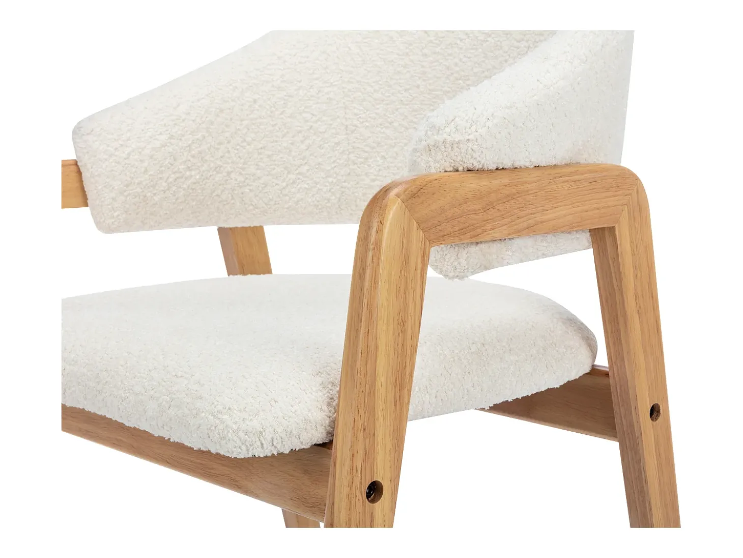 Conjunto de 6 sillas en tejido bouclé y madera de caucho - Blanco y natural - SOLUNA
