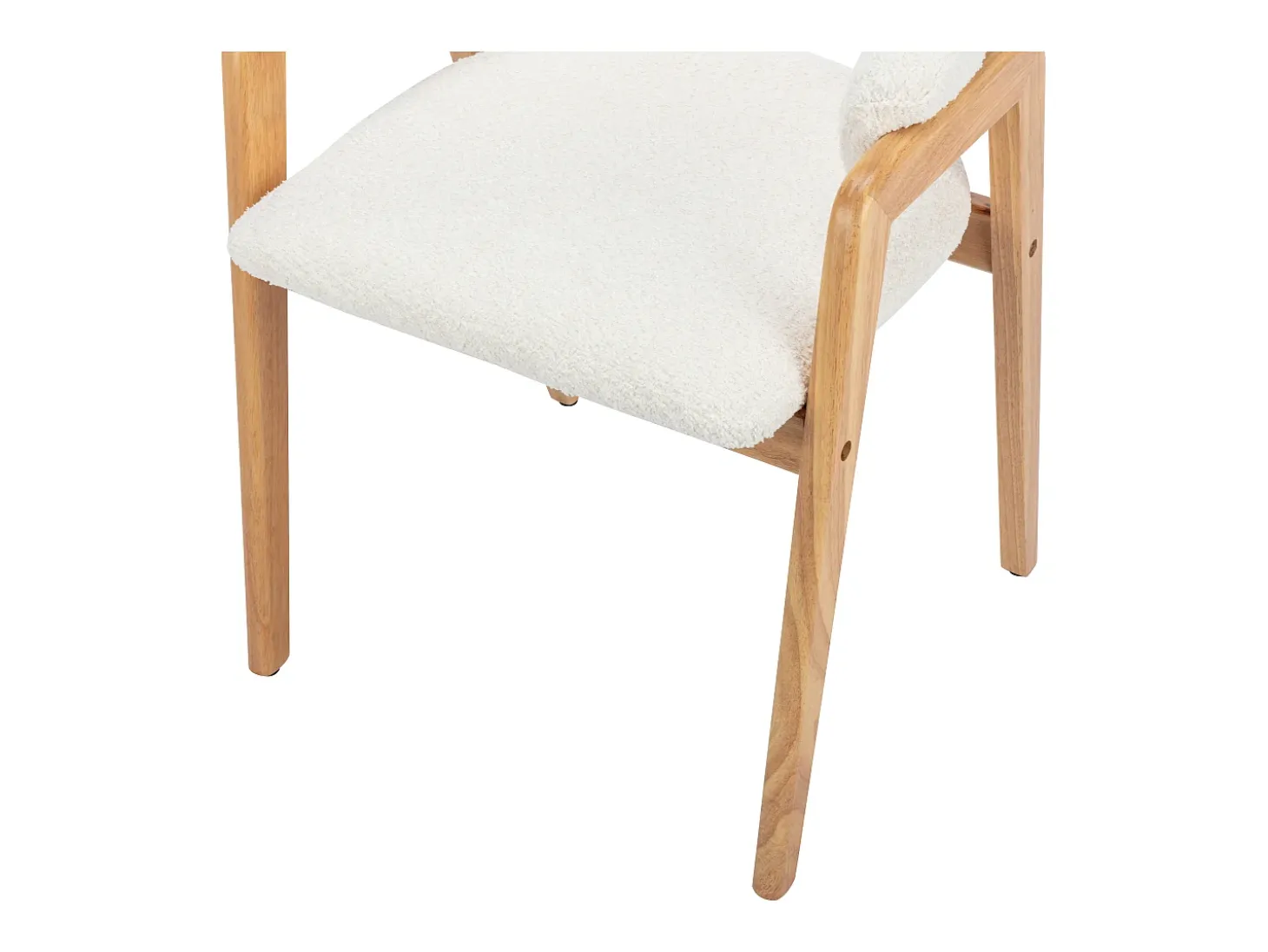 Conjunto de 6 sillas en tejido bouclé y madera de caucho - Blanco y natural - SOLUNA