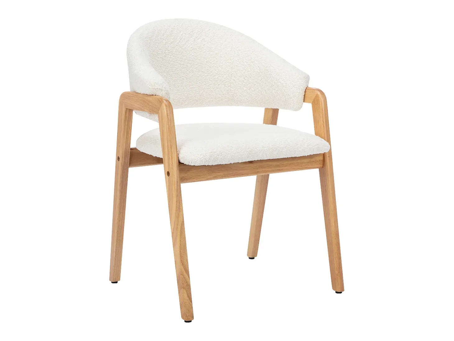 Conjunto de 6 sillas en tejido bouclé y madera de caucho - Blanco y natural - SOLUNA
