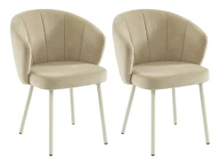 Conjunto de 2 sillas en tela y metal blanco - Beige - TANURY
