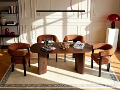 Conjunto de 2 sillas en tela bouclé y madera de hevea - Terracota y negro - LIVELIA