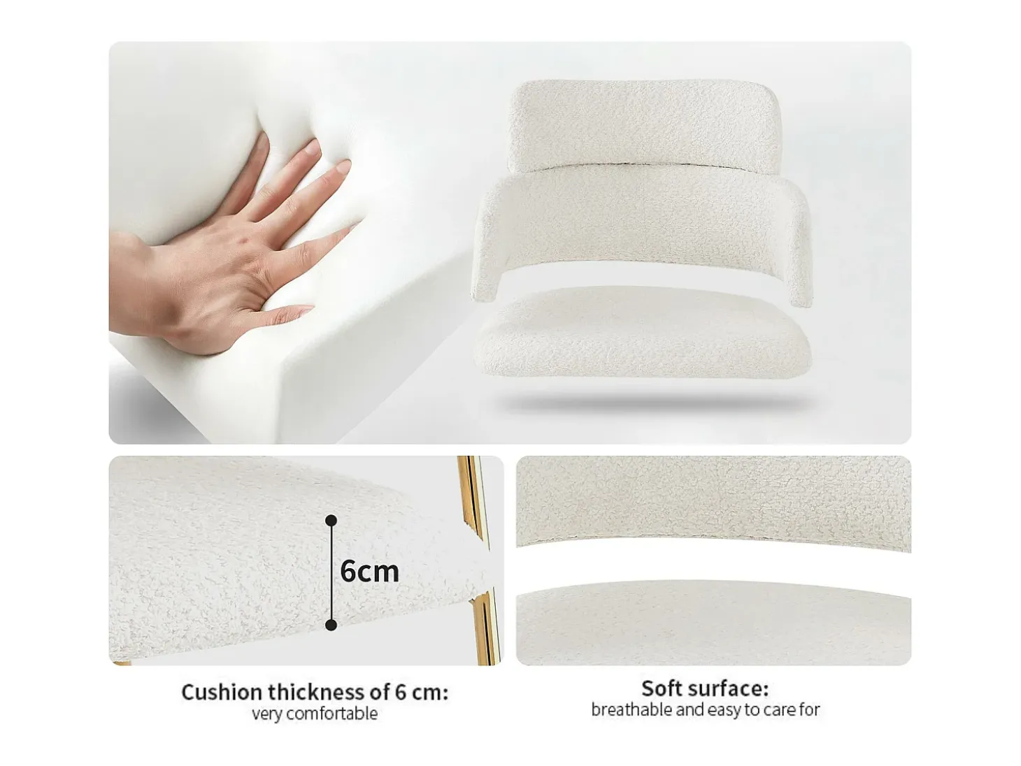 Conjunto de 2 sillas en tejido de rizo francés - patas doradas - Beige
