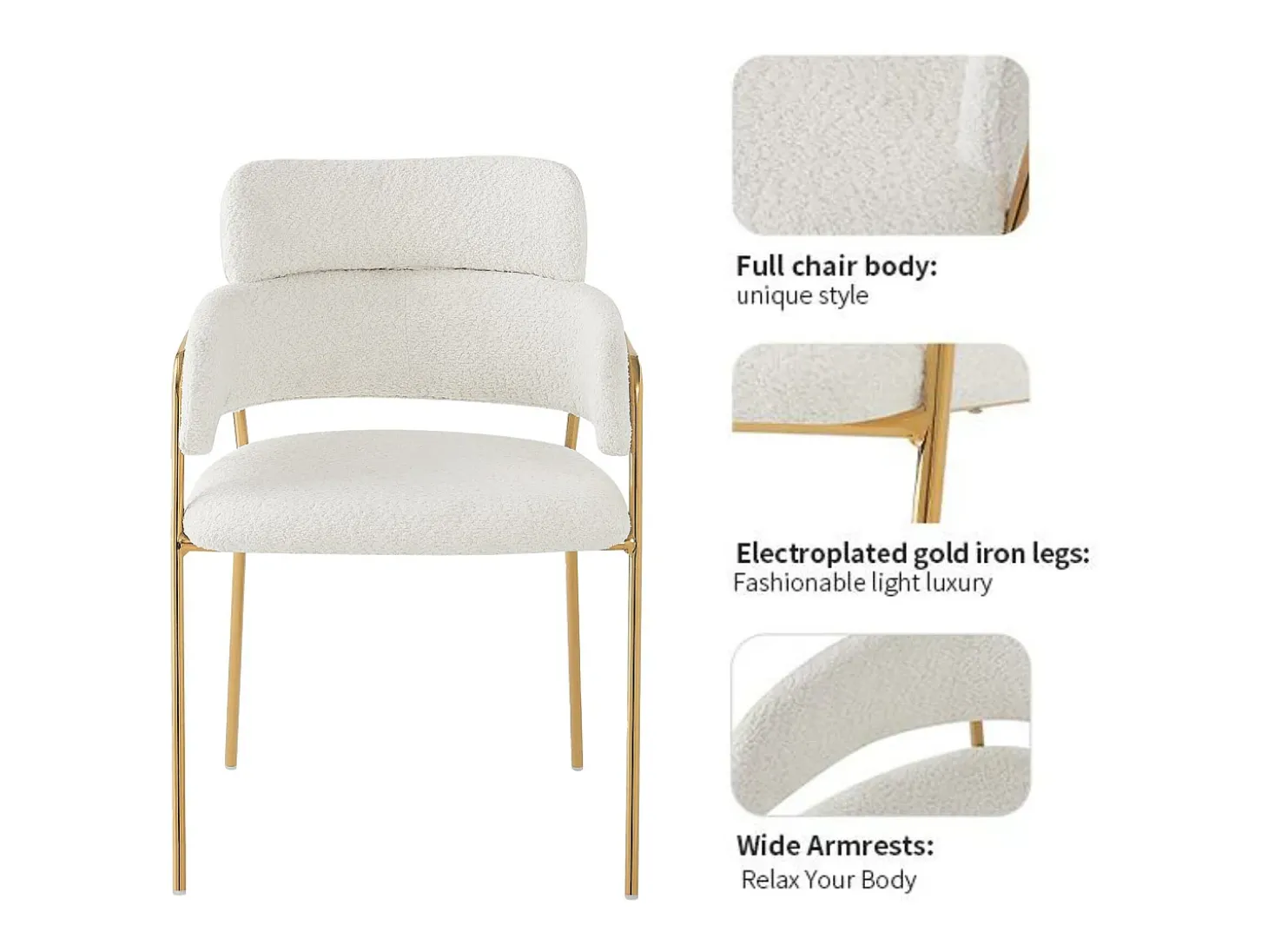 Conjunto de 2 sillas en tejido de rizo francés - patas doradas - Beige