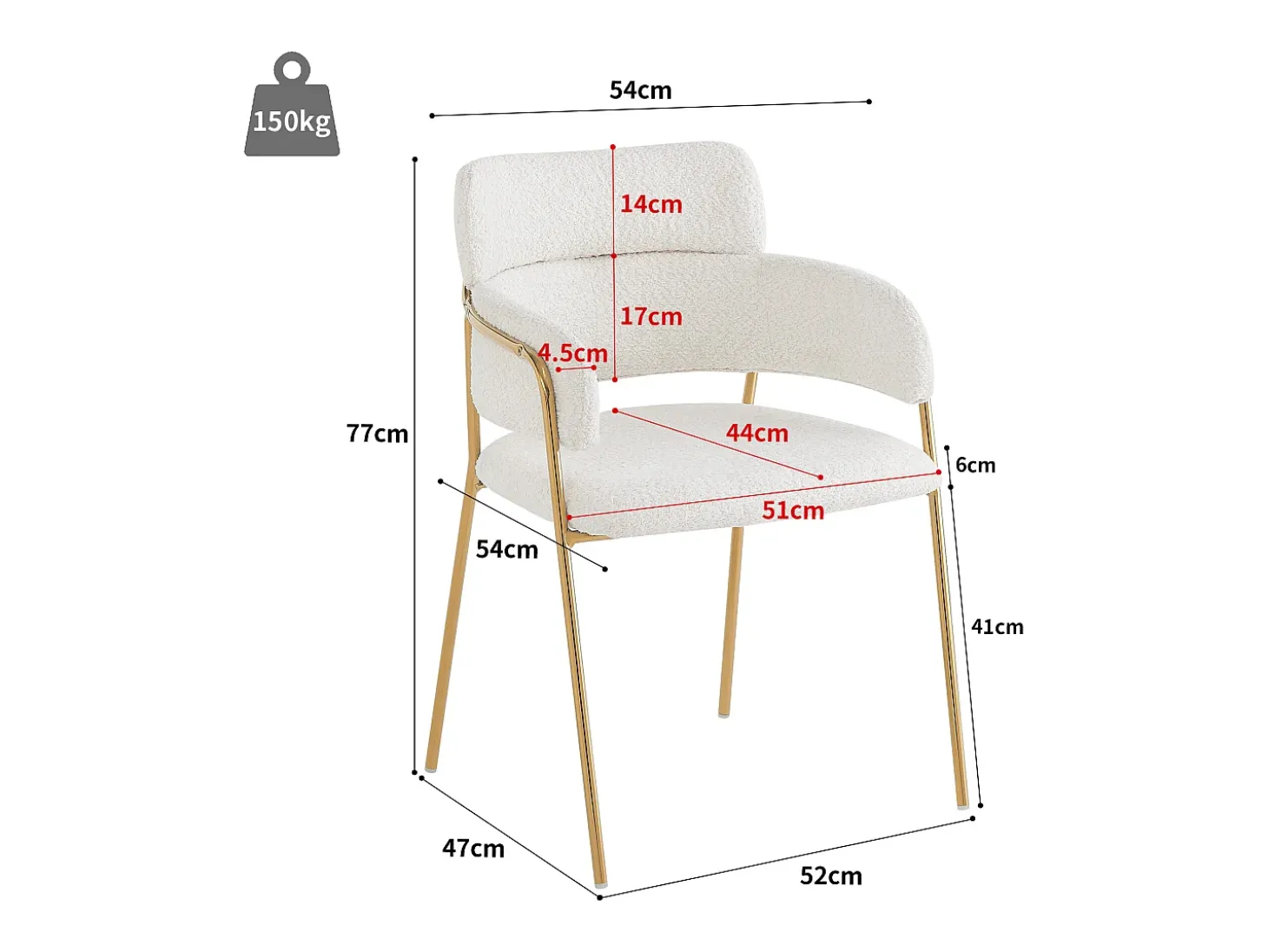Conjunto de 2 sillas en tejido de rizo francés - patas doradas - Beige