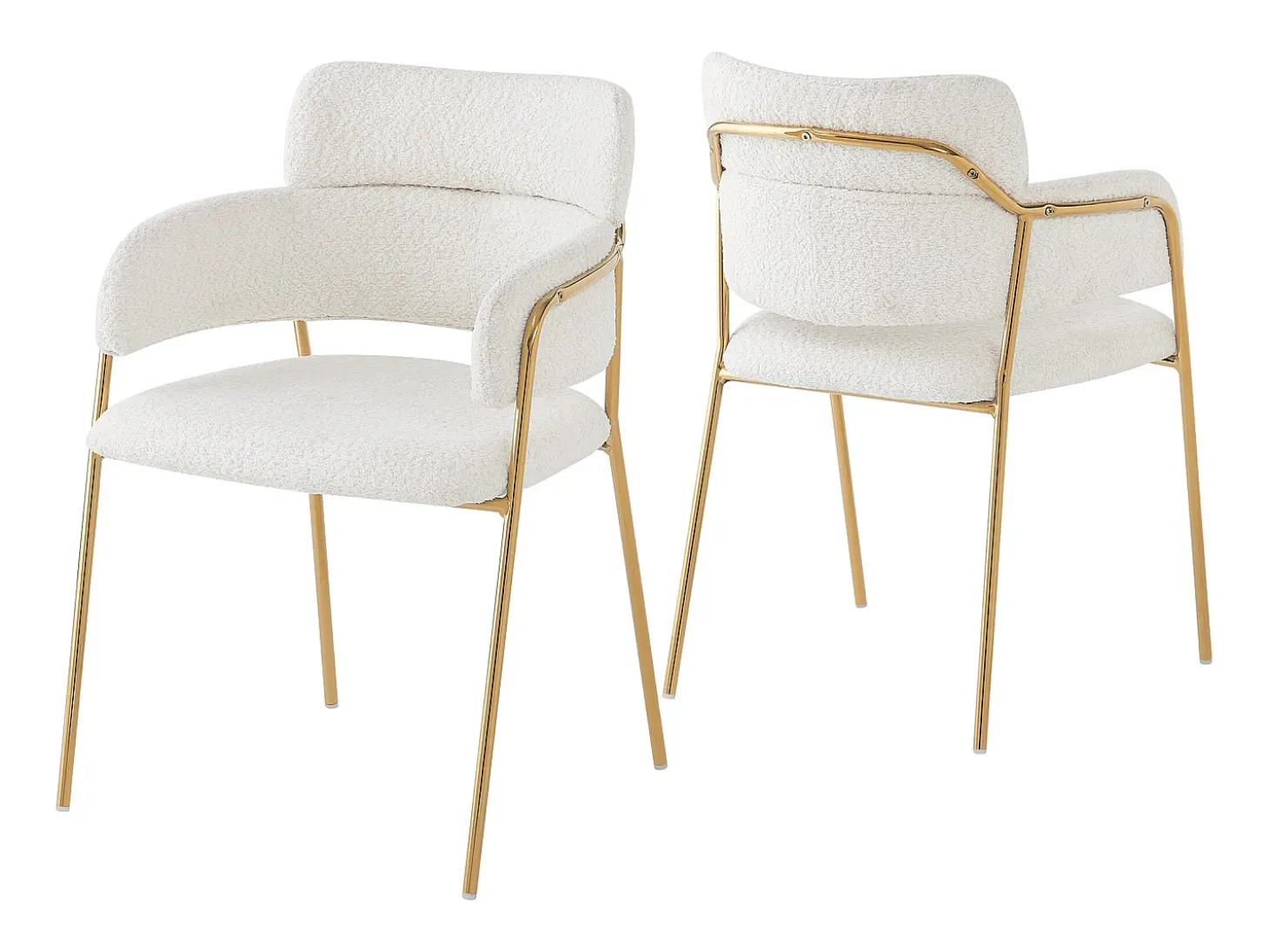 Conjunto de 2 sillas en tejido de rizo francés - patas doradas - Beige