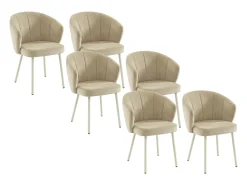 Conjunto de 6 sillas en tela y metal blanco - Beige - TANURY