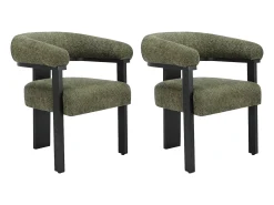 Conjunto de 2 sillas en tela bouclé y madera de hevea - Verde caqui y negro - LIVELIA