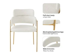 Conjunto de 4 sillas en tejido de rizo francés - patas doradas - Beige