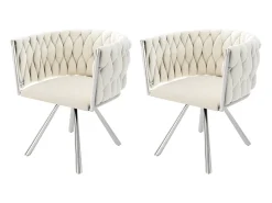 Conjunto de 2 sillas giratorias con reposabrazos en terciopelo beige y metal plateado