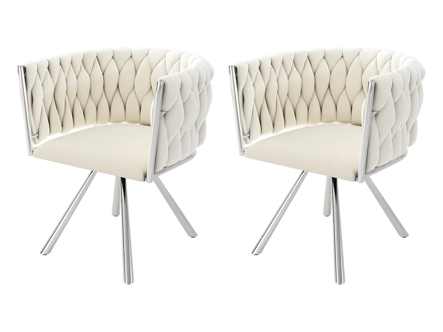Conjunto de 2 sillas giratorias con reposabrazos en terciopelo beige y metal plateado