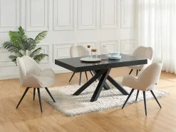 Conjunto de 6 sillas giratorias con reposabrazos en tela y metal negro - Beige - GULSUN