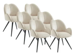 Conjunto de 6 sillas giratorias con reposabrazos en tela y metal negro - Beige - GULSUN