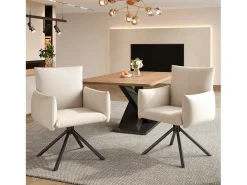 Conjunto de 4 sillas giratorias en terciopelo beige - Patas de metal - Para salón, dormitorio, oficina