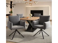 Conjunto de 6 sillas giratorias en terciopelo gris - Patas de metal - Para salón, dormitorio, oficina