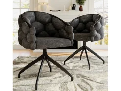 Conjunto de 2 sillas giratorias en terciopelo gris con estructura de metal negro