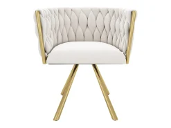 Conjunto de 2 sillas giratorias con reposabrazos en terciopelo beige y metal dorado