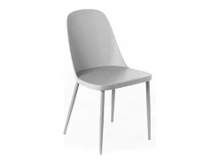 Conjunto de 4 sillas modernas "Paola" en polipropileno gris claro con patas de metal pintado.