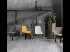 Conjunto de 4 sillas modernas de tela amarilla "Giglio" con patas de metal pintado, 46x55 cm, 85 cm de alto
