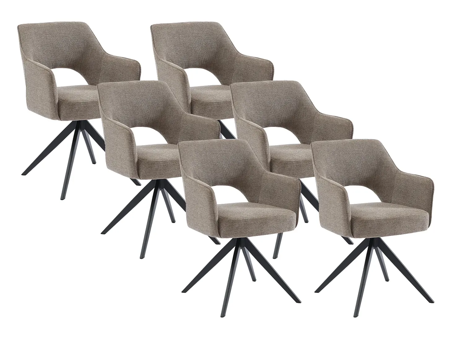 Conjunto de 6 sillas pivotantes Con reposabrazos de tela y metal - Gris topo - KONYA