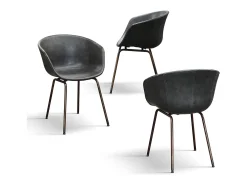 Conjunto de 4 sillas tapizadas en piel sintética antracita y patas de metal negro - COPENHAGEN