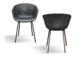 Conjunto de 4 sillas tapizadas en piel sintética antracita y patas de metal negro - COPENHAGEN
