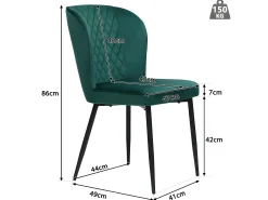 Conjunto de 2 sillas tapizadas en terciopelo - estructura de metal - Verde