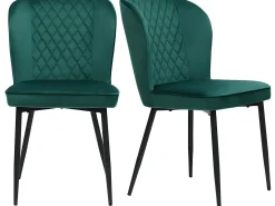 Conjunto de 2 sillas tapizadas en terciopelo - estructura de metal - Verde
