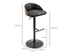 Conjunto de 2 taburetes de bar giratorios, regulables en altura, de piel sintética negra y madera, con reposapiés (48x49,5x76-96cm)