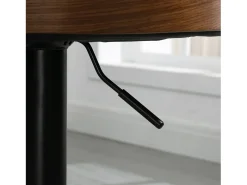 Conjunto de 2 taburetes de bar giratorios, regulables en altura, de piel sintética negra y madera, con reposapiés (48x49,5x76-96cm)