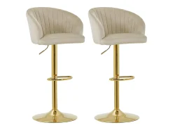 Conjunto de 2 taburetes de bar de terciopelo y metal - Altura regulable - Beige - DORALIZ