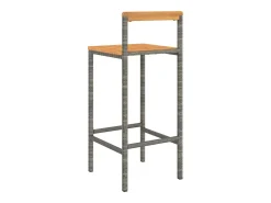 Conjunto de 4 taburetes de bar grises en resina trenzada y madera de acacia.