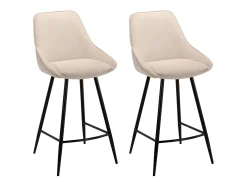 Conjunto de 2 taburetes de bar de terciopelo acanalado y metal negro - Crema - MASURIE