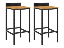Conjunto de 2 taburetes de bar negros en resina trenzada y madera de acacia.