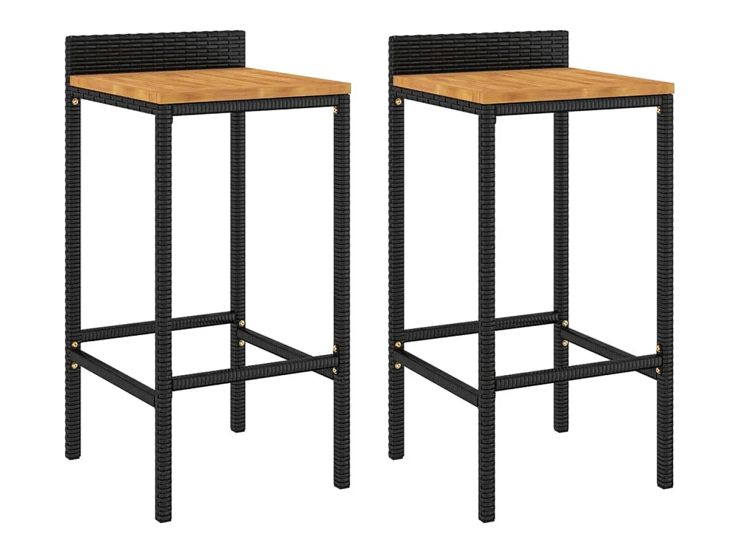 Conjunto de 2 taburetes de bar negros en resina trenzada y madera de acacia.
