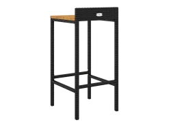 Conjunto de 2 taburetes de bar negros en resina trenzada y madera de acacia.