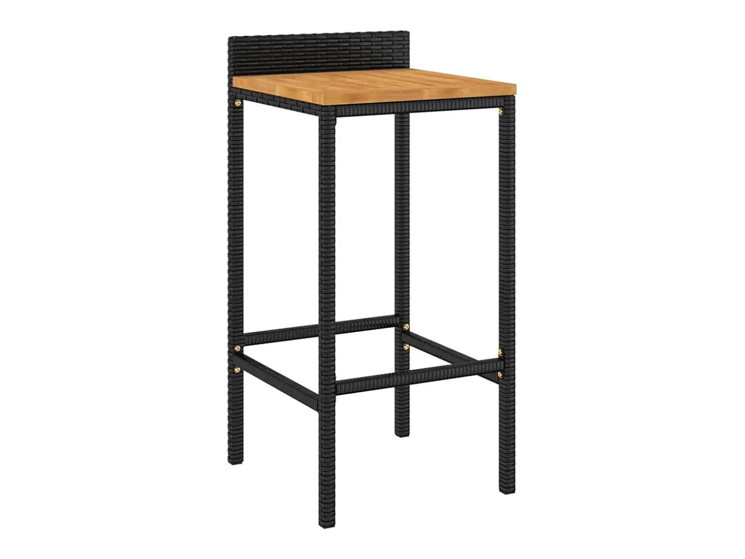 Conjunto de 2 taburetes de bar negros en resina trenzada y madera de acacia.