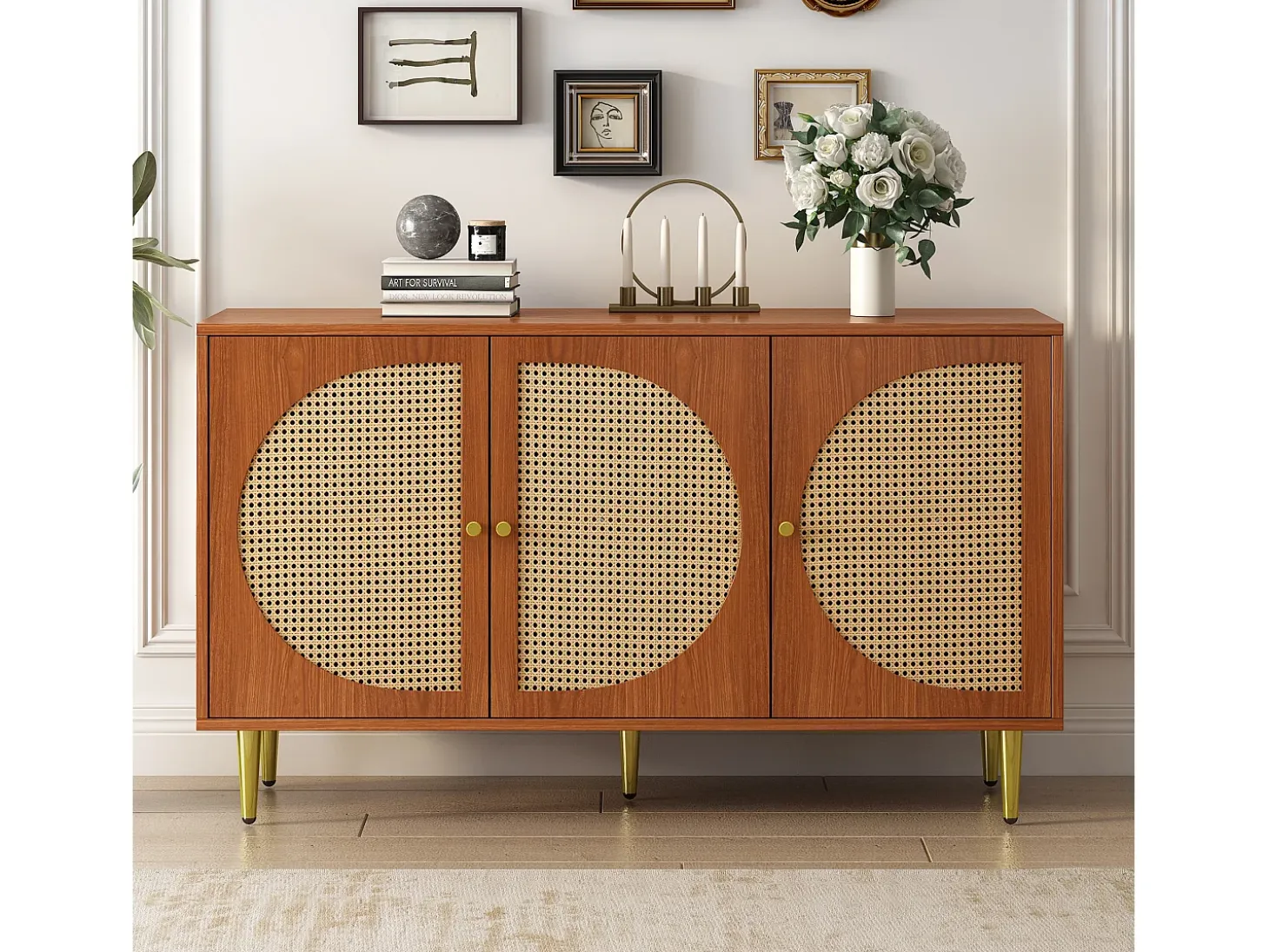 Conjunto de aparador y zapatero de ratán - Madera PB - Marrón