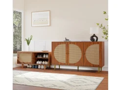 Conjunto de aparador y zapatero de ratán - Madera PB - Marrón