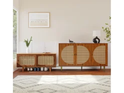 Conjunto de aparador y zapatero de ratán - Madera PB - Marrón