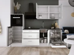 Conjunto de cocina: Blanco Mate, Blanco Brillo, dimensiones: largo: 250 cm, alto: 220 cm, fondo: 60 cm