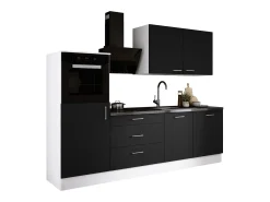 Conjunto de cocina: Blanco Mate, Negro Mate, dimensiones: largo: 250 cm, alto: 220 cm, fondo: 60 cm