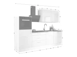 Conjunto de cocina: Blanco Mate, Negro Mate, dimensiones: largo: 250 cm, alto: 220 cm, fondo: 60 cm