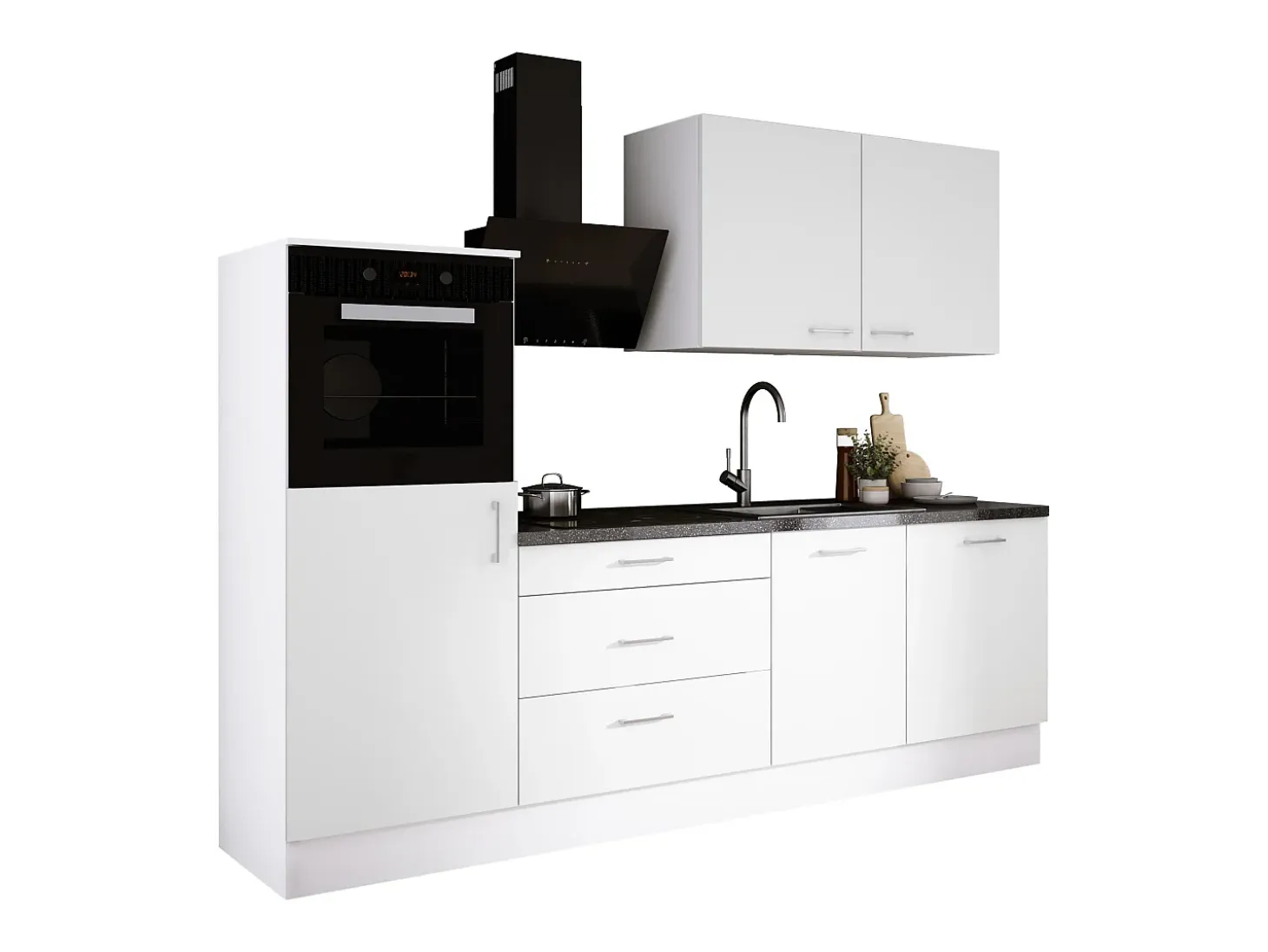 Conjunto de cocina: Blanco Mate, dimensiones: largo: 250 cm, alto: 220 cm, fondo: 60 cm