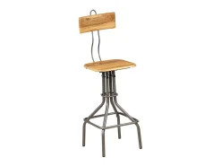 Conjunto de dos taburetes de bar de diseño sillas y asientos en teca maciza reciclada 1202129
