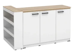 Conjunto de isla de cocina + 2 taburetes - Blanco y natural claro - NUSICE
