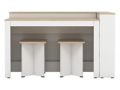 Conjunto de isla de cocina + 2 taburetes - Blanco y natural claro - NUSICE