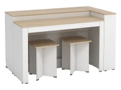 Conjunto de isla de cocina + 2 taburetes - Blanco y natural claro - NUSICE