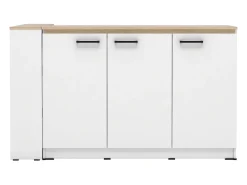Conjunto de isla de cocina + 2 taburetes - Blanco y natural claro - NUSICE