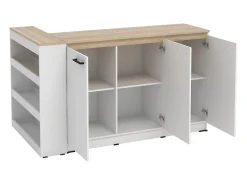 Conjunto de isla de cocina + 2 taburetes - Blanco y natural claro - NUSICE